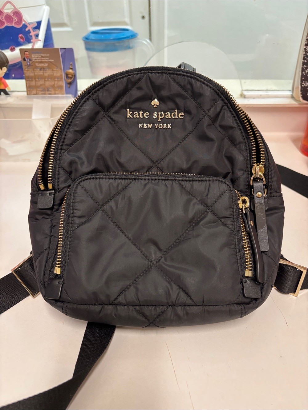 kate spade Black Quilted Nylon Mini Backpack with Gold Accents*